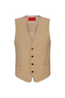 Shop Hugo Extra-slim-fit Waistcoat In Mohair-look Cloth In Beige