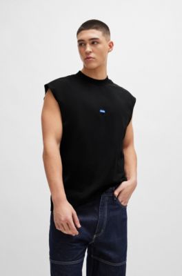 Sleeveless T-shirt in cotton jersey with logo detail, Black
