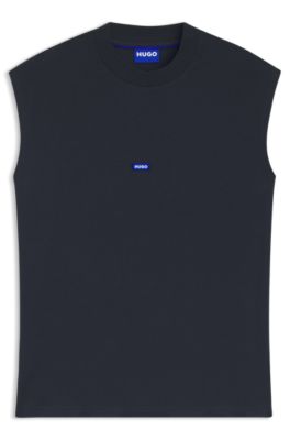 Sleeveless cotton T-shirt with logo patch, Dark Blue