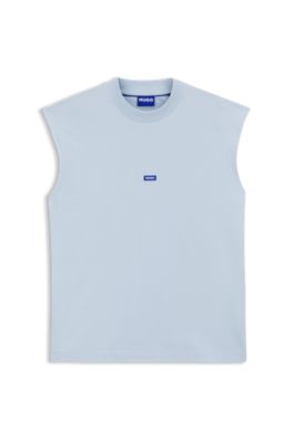 Sleeveless cotton T-shirt with logo patch, Light Blue