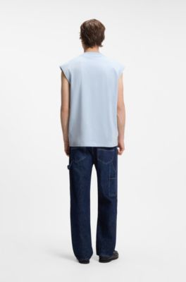 Sleeveless cotton T-shirt with logo patch, Light Blue