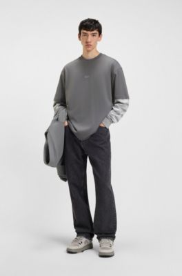 Camiseta loose fit para ni&ntilde;os en algod&oacute;n con ilustraci&oacute;n de logo en la espalda, Gris