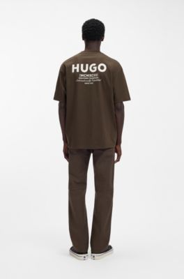 Camiseta loose fit para ni&ntilde;os en algod&oacute;n con ilustraci&oacute;n de logo en la espalda, Marr&oacute;n oscuro