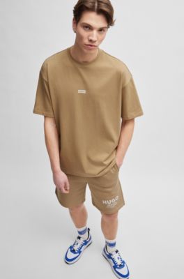 T-shirt Loose en coton avec logo artistique au dos, Beige