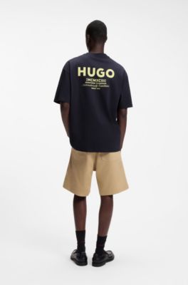 T-shirt Loose en coton avec logo artistique au dos, Bleu fonc&eacute;