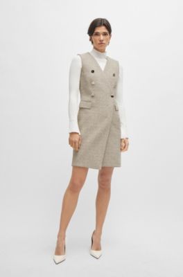 Double-breasted sleeveless dress in two-tone tweed, Patterned