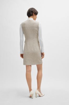 Double-breasted sleeveless dress in two-tone tweed, Patterned
