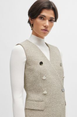 Double-breasted sleeveless dress in two-tone tweed, Patterned