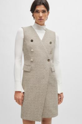 Double-breasted sleeveless dress in two-tone tweed, Patterned