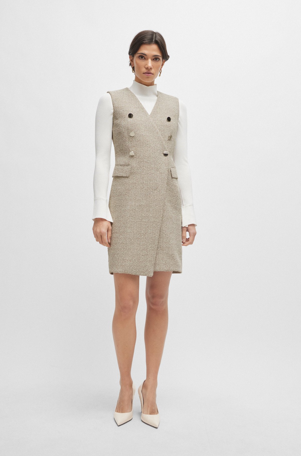 BOSS - Double-breasted sleeveless dress in two-tone tweed BOSS - Double-breasted sleeveless dress in two-tone tweed