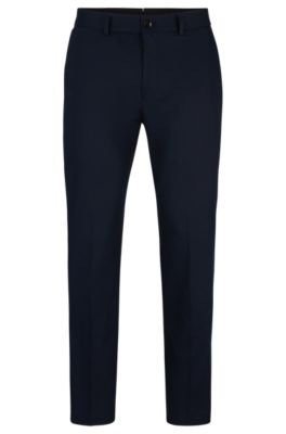 Hugo Boss Slim-fit Trousers In Stretch Cotton With Silk In Dark Blue