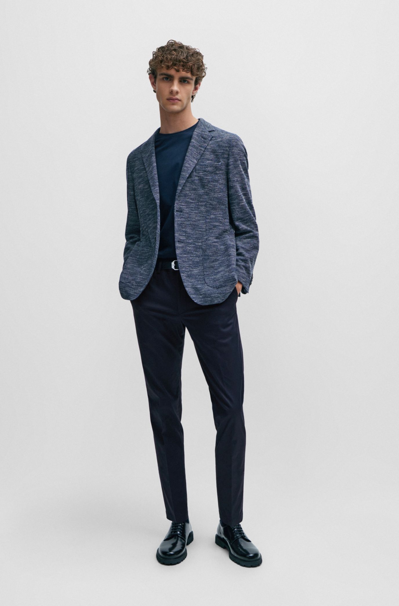 BOSS - Slim-fit trousers in cotton and silk with stretch