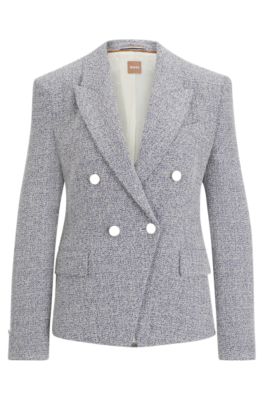 Shop Hugo Boss Slim-fit Double-breasted Jacket In Heavyweight Tweed In Patterned