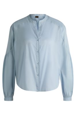 Hugo Boss Regular-fit Blouse In Cotton Voile With Wide Sleeves In Blue