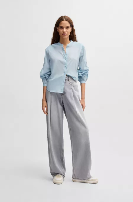Regular-fit blouse in cotton voile with wide sleeves