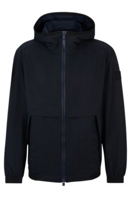 Shop Hugo Boss Regular-fit Hooded Jacket In Air-mesh Stretch Fabric In Dark Blue