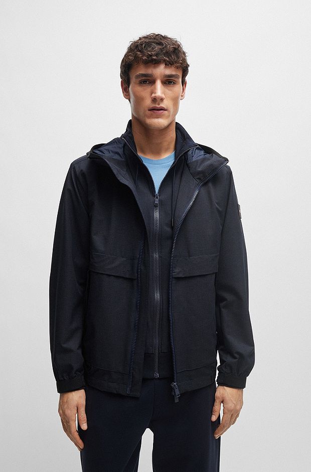 Regular-fit hooded jacket in air-mesh stretch fabric, Dark Blue