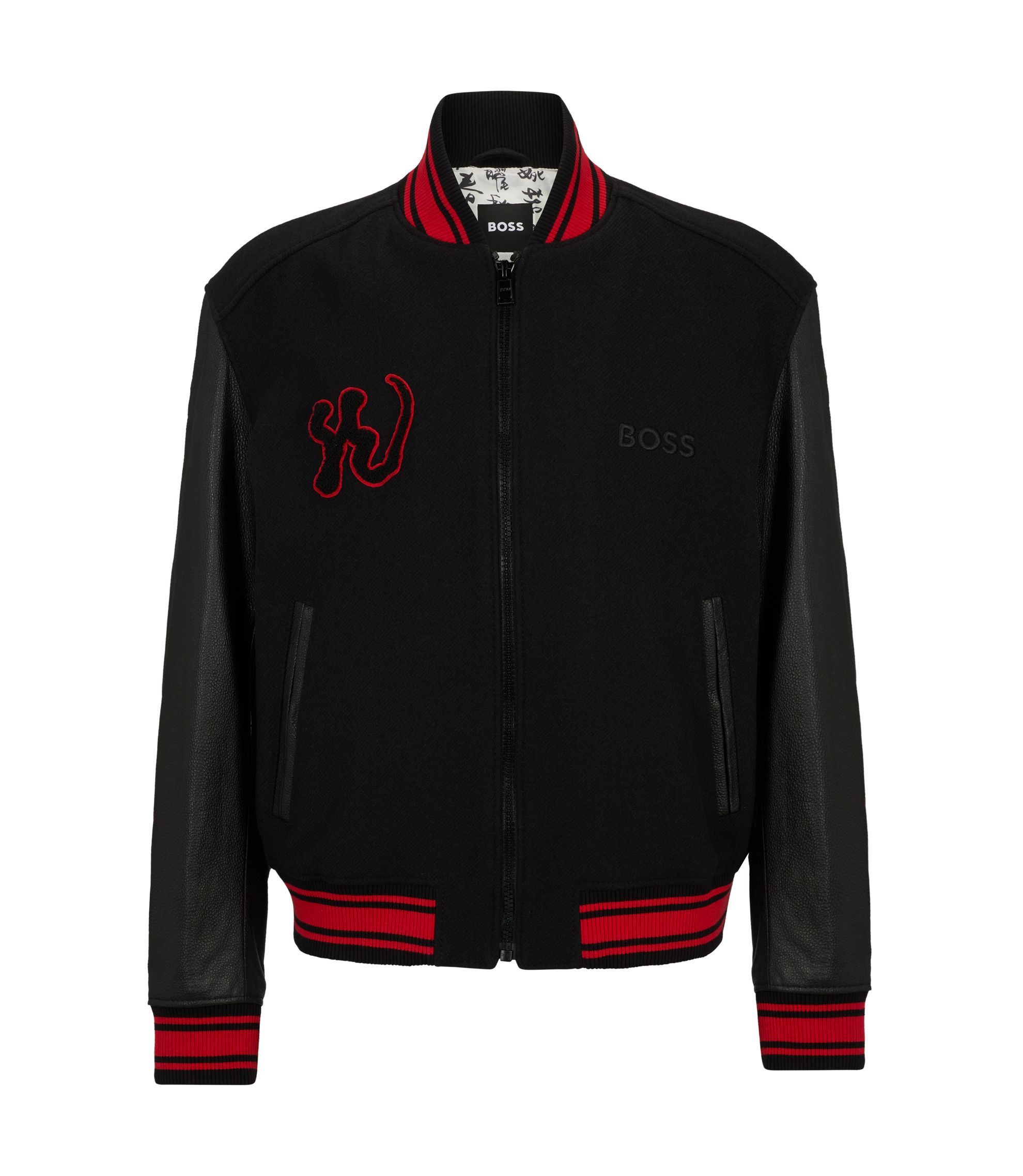 新品タグ付き Hugo Boss レザージャケット ソフトタッチ 黒 46R HUGO - Leather biker jacket with zipped sleeves - Black
