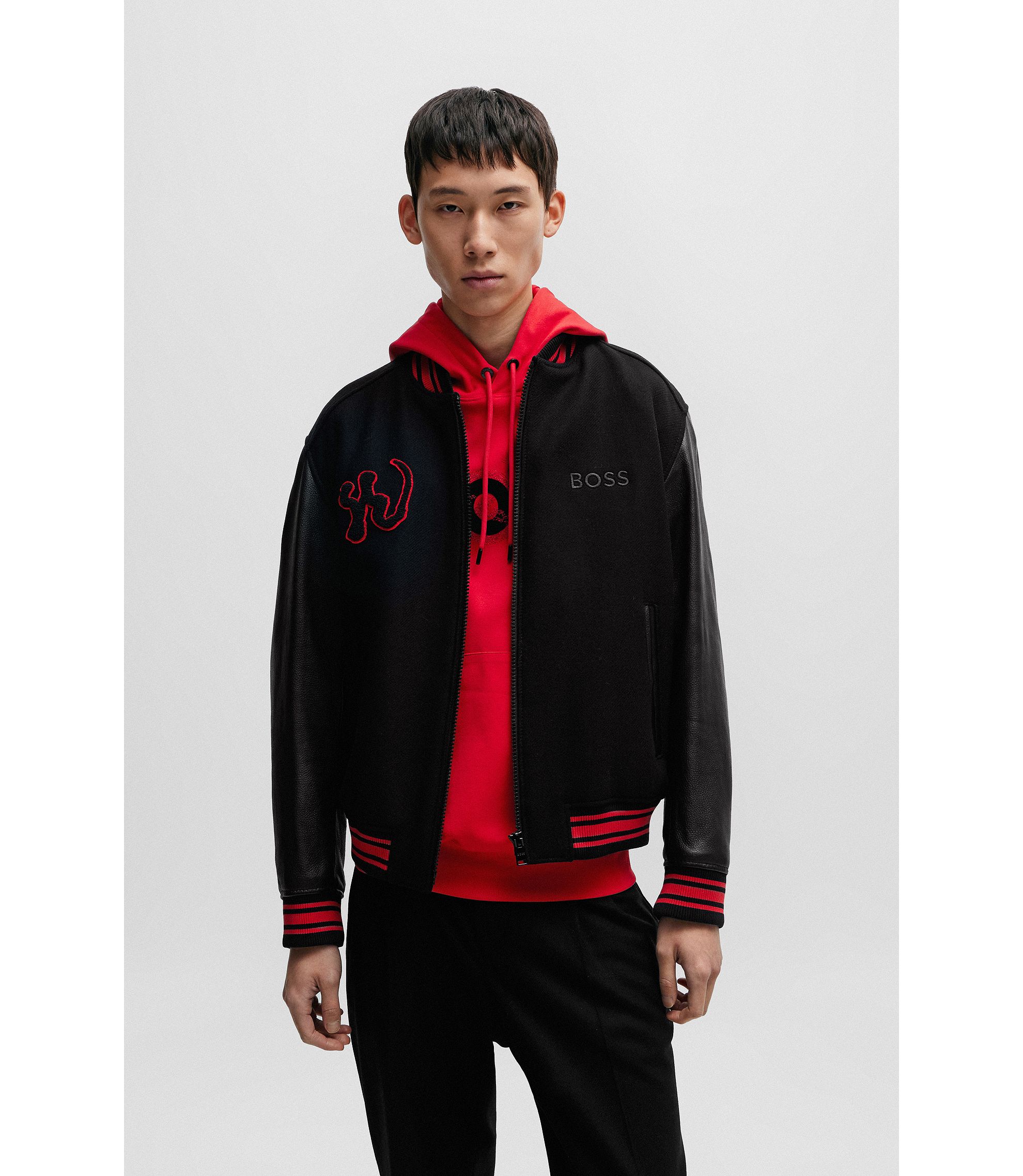 BOSS - Mixed-material leather jacket with special branding BOSS - Mixed-material leather jacket with special branding