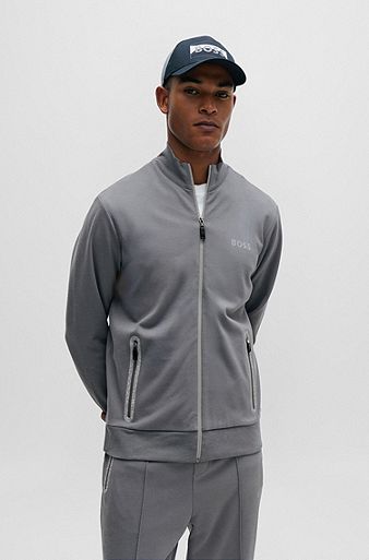 Zip-up sweatshirt with pixellated logo, Grey