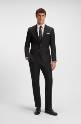 Pantalones de traje slim fit de lana virgen con el&aacute;stico, Negro