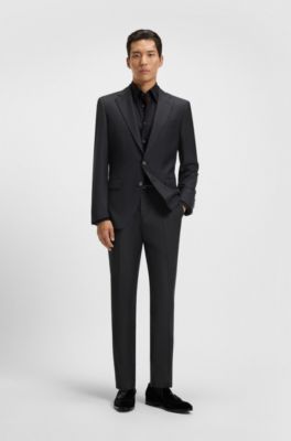 Pantalon Slim en laine stretch, Gris chin&eacute;