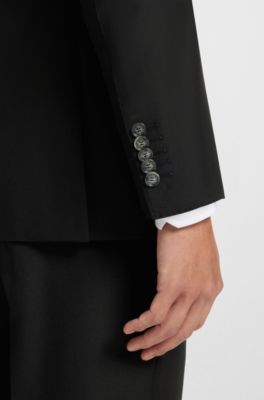 Chaqueta slim fit en lana el&aacute;stica, Negro