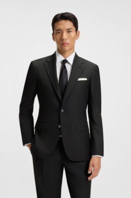 Chaqueta slim fit en lana el&aacute;stica, Negro