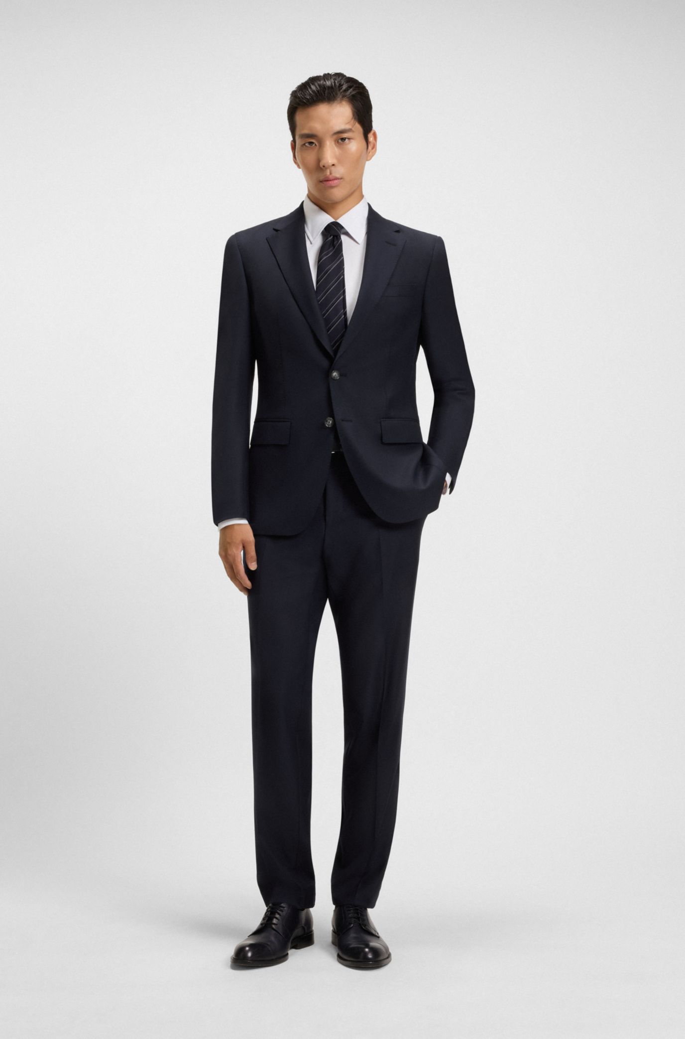 BOSS - Slim-fit jacket in virgin wool with stretch - Dark Blue