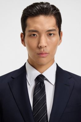 Slim-fit jacket in stretch wool, Dark Blue