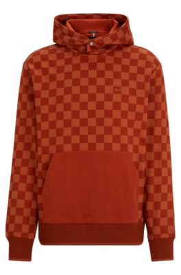 Hugo Boss Porsche X Boss Mercerized-cotton Hoodie With Check Print In Brown