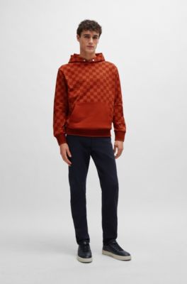 Porsche x BOSS mercerized-cotton hoodie with check print, Brown