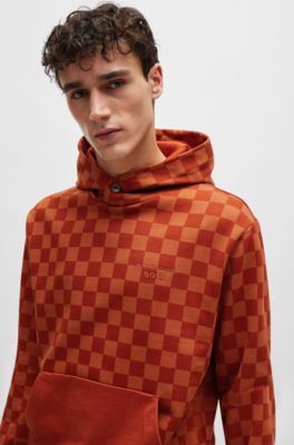 Porsche x BOSS mercerized-cotton hoodie with check print, Brown