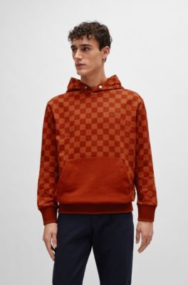 Porsche x BOSS mercerized-cotton hoodie with check print, Brown