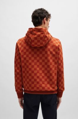 Porsche x BOSS mercerized-cotton hoodie with check print, Brown