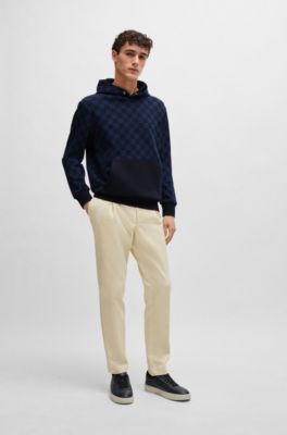 Porsche x BOSS mercerized-cotton hoodie with check print, Dark Blue