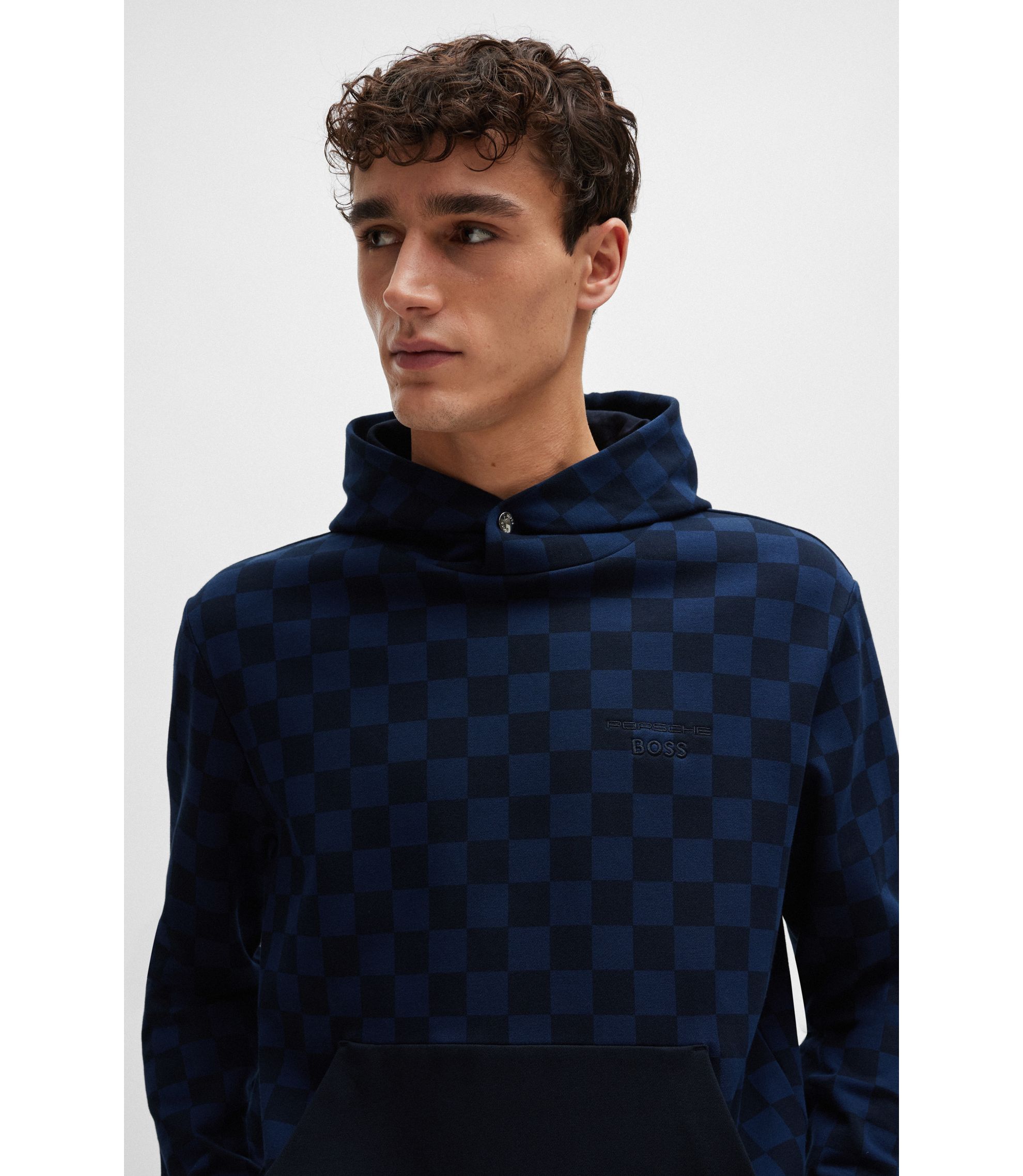 BOSS - Porsche x BOSS mercerized-cotton hoodie with check print