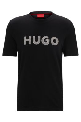 HUGO - Cotton-jersey regular-fit T-shirt with crochet logo
