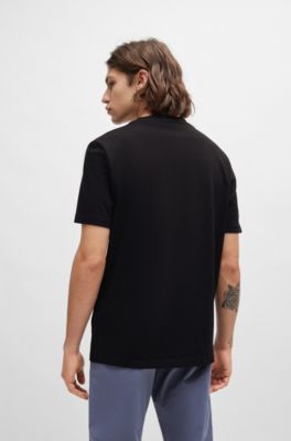 Cotton-jersey regular-fit T-shirt with crochet logo, Black