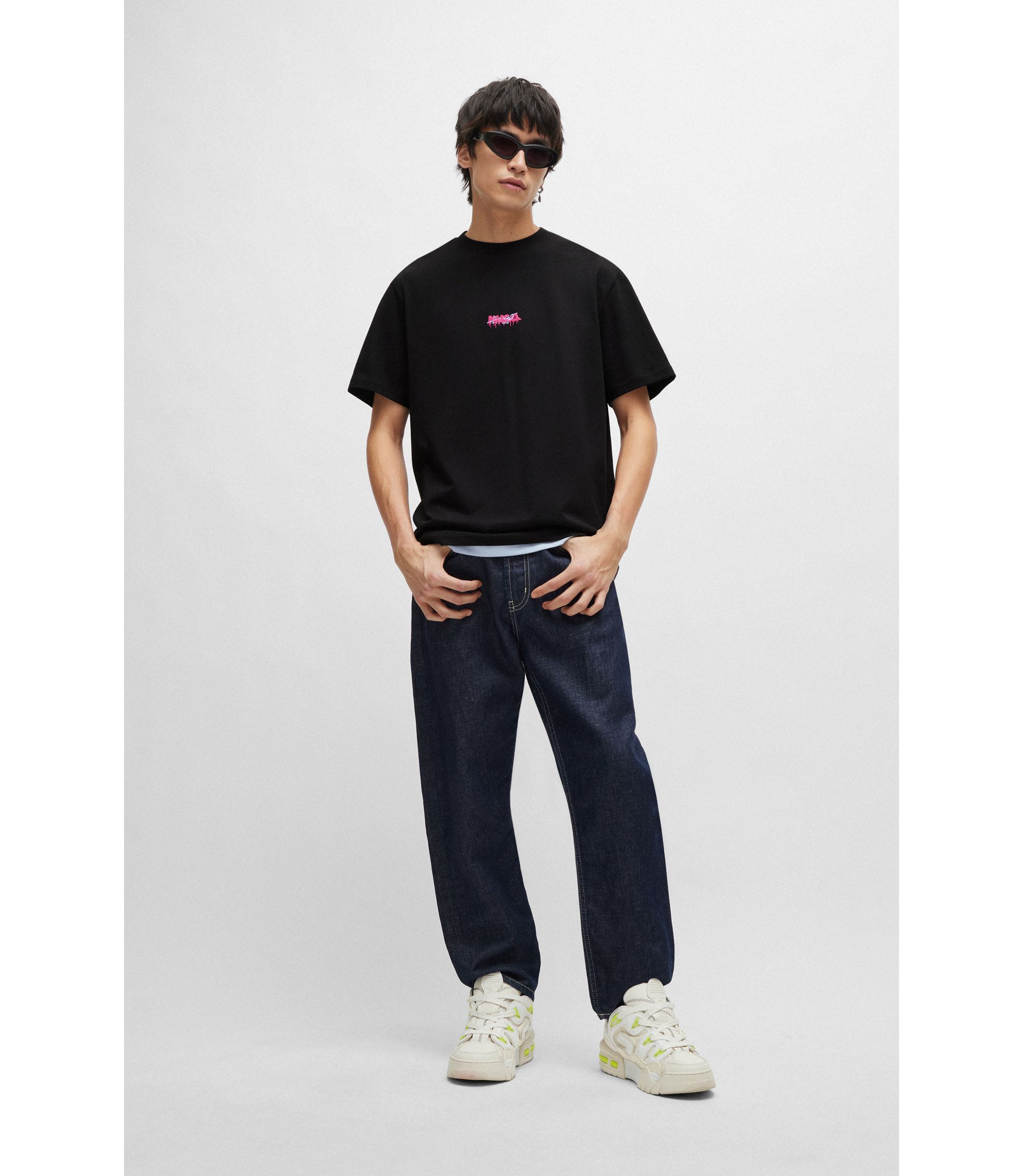 ★Hugo Boss★ Heavy Jersey Cotton Short Sleeve T-Shirt Relax HUGO - Cotton-jersey relaxed-fit T-shirt with double logo