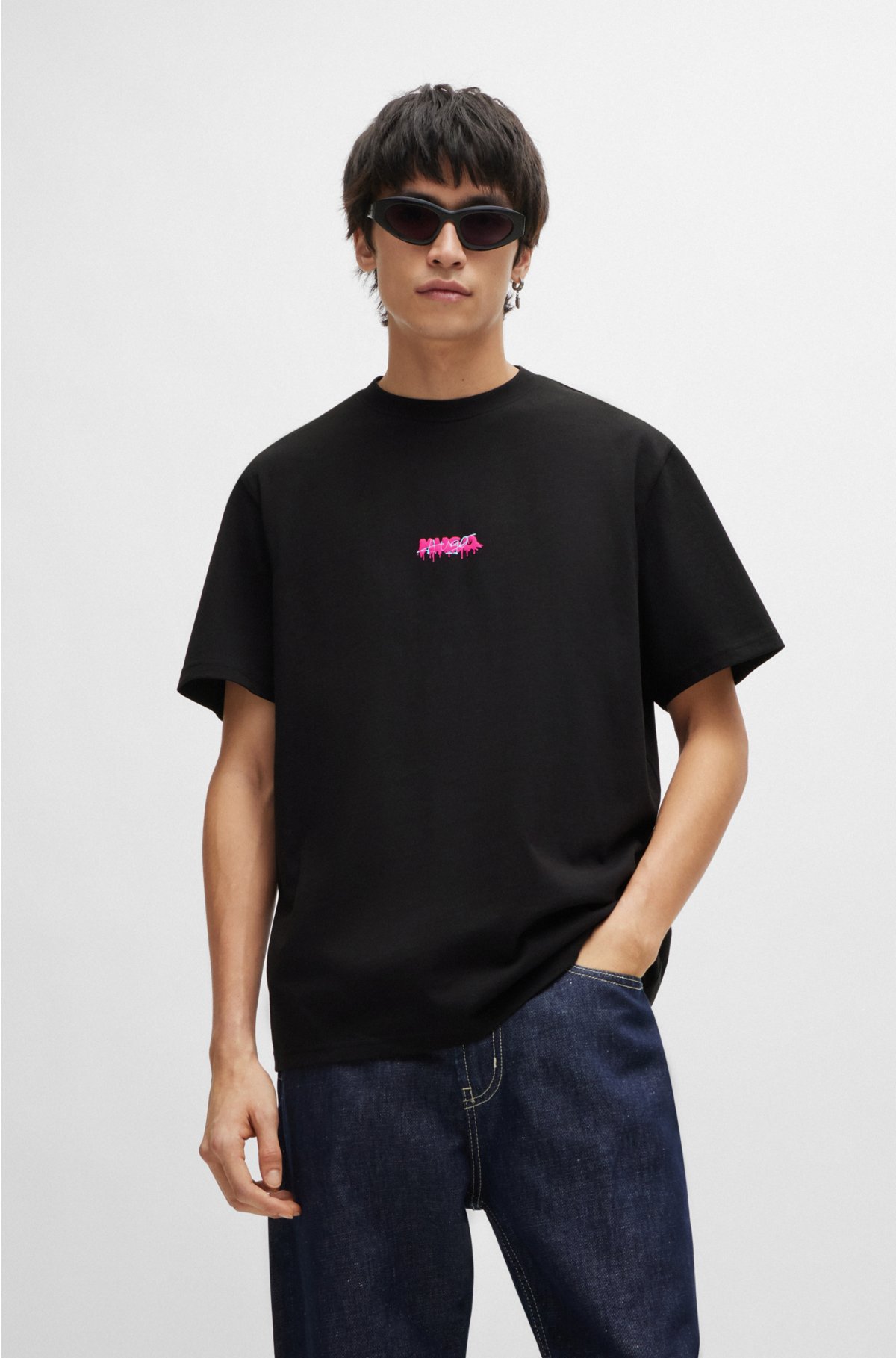 HUGO - Cotton-jersey relaxed-fit T-shirt with double logo