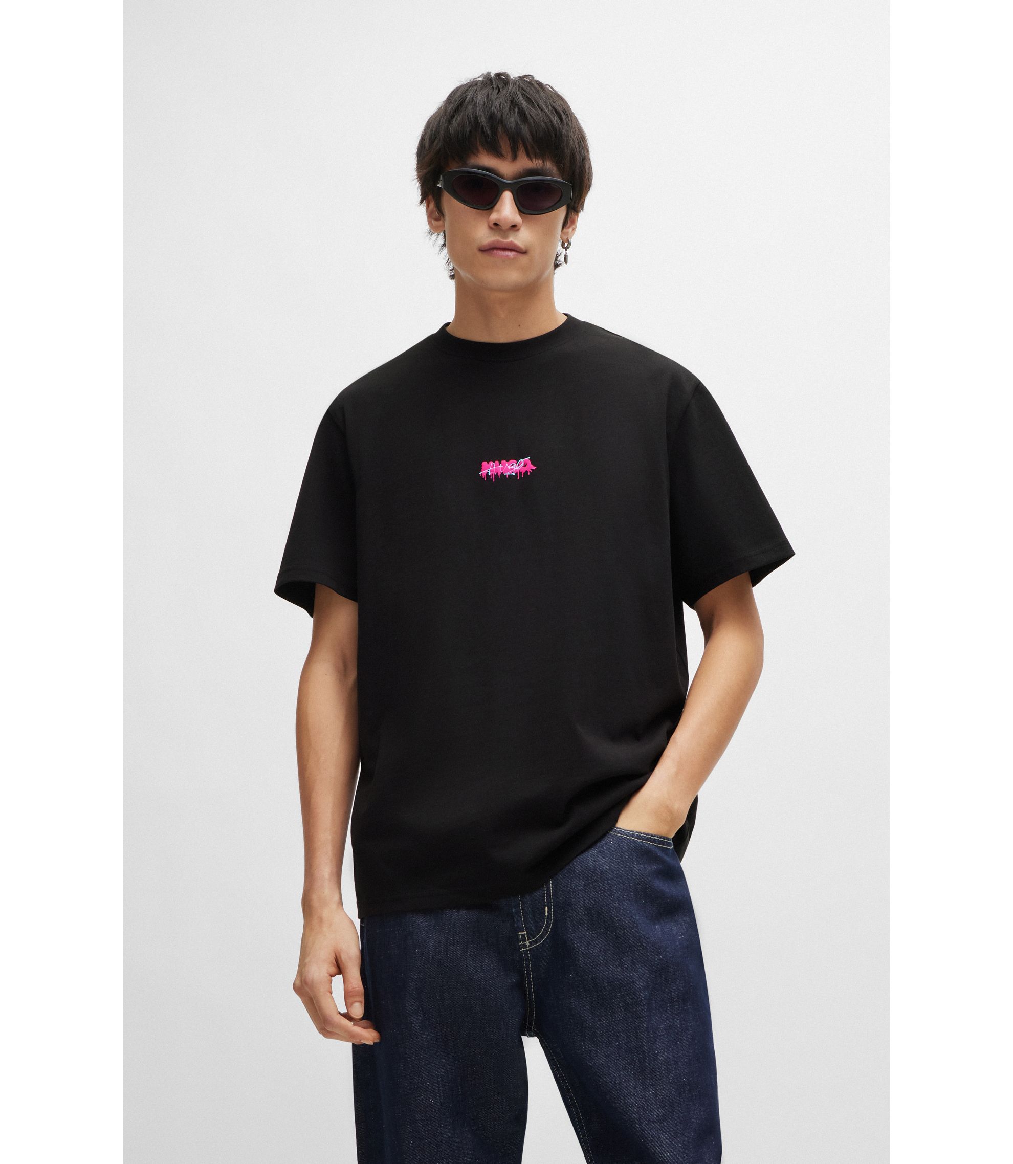 HUGO - Cotton-jersey relaxed-fit T-shirt with double logo