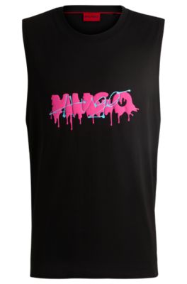 Shop Hugo Cotton-jersey Sleeveless T-shirt With Seasonal Logo In Black