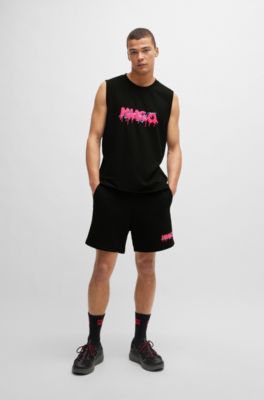 Cotton-jersey sleeveless T-shirt with seasonal logo, Black