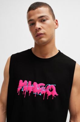 Cotton-jersey sleeveless T-shirt with seasonal logo, Black