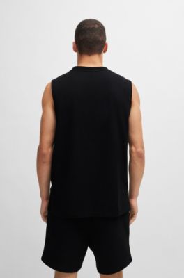 Cotton-jersey sleeveless T-shirt with seasonal logo, Black