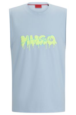 Shop Hugo Cotton-jersey Sleeveless T-shirt With Seasonal Logo In Light Blue
