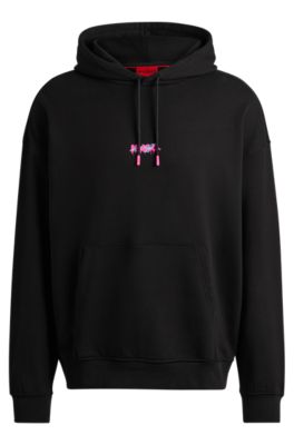 Shop Hugo Cotton-terry Oversize-fit Hoodie With Seasonal Logos In Black