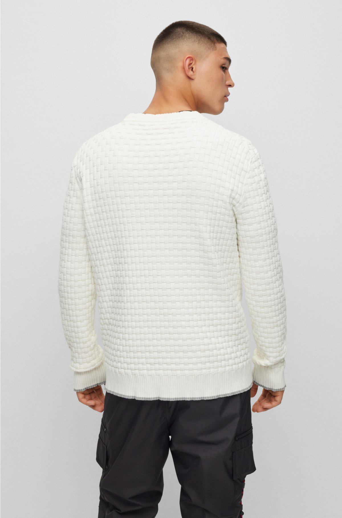 HUGO - Crew-neck sweater in cotton with woven structure