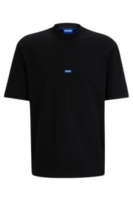 Shop Hugo Cotton-jersey T-shirt With Blue Logo Patch In Black